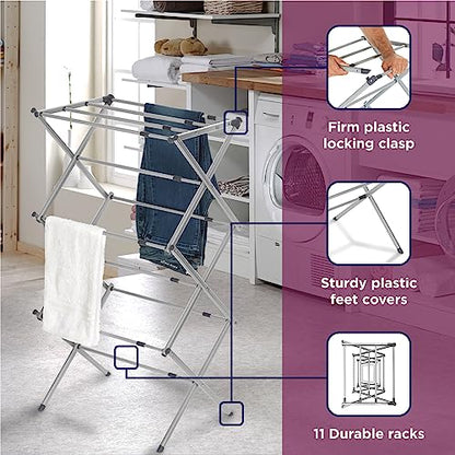 BLACK+DECKER 3 Tier Expandable Collapsing Foldable Laundry Rack for Air Drying Clothing, Space Saving Heavy Duty Lightweight Metal Drying Rack, Grey - color: Gray