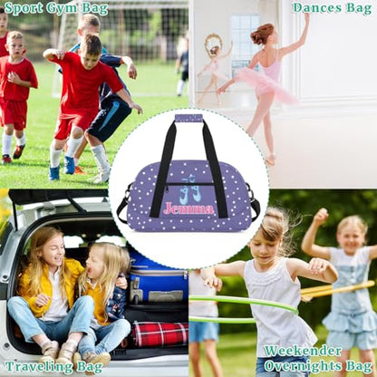 Custom Dance Ballet Duffle Bag for Girls, Personalized With Name, for Shoes, Overnight, Gym, Travel, Sleepover - Light Purple Background With White Dots - color: Color26