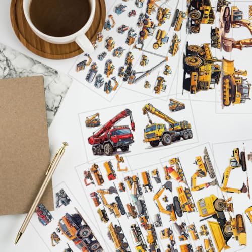arricraft 10 Sheets Construction Vehicles UV DTF Cup Wrap for 16OZ Glass, Excavators Trucks Crane Rub on Decals PVC Transfer Stickers for DIY Cups Water Bottle Wood Funiture - style: Construction Vehicles
