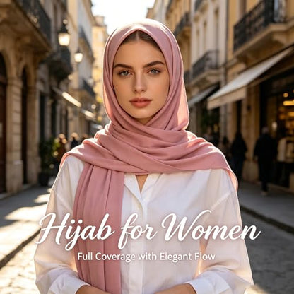 Jersey Hijab Scarf for Women,Lightweight Muslim Turban Head Scarf Modal Feel Hijab Coverings for Prayer with Clip - color: Dark Pink