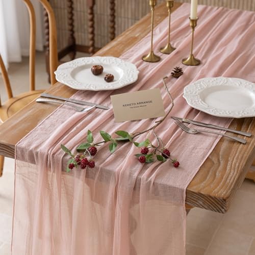 Dusty Pink Cheesecloth Table Runner 120 Inches Fall Party Home Decorations - color: Dusty Pink, size: 35"x120"(Pack of 1)
