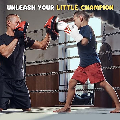 Flexzion Boxing Gloves for Kids 4oz – Training Punching Bag Mitts, Kid Boxing Gloves with Faux Leather & Wrap-Around Wrist Protection for Boys & Girls Ages 3-8 Years - color: White Blaze