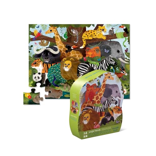 Crocodile Creek 36-Piece Jigsaw Floor Puzzle - Fun Floor Puzzles for Kids Ages 3-5 - Heavy-Duty Shaped Box for Storage - Jungle Friends - 24" W x 18" H Finished - color: Jungle Friends