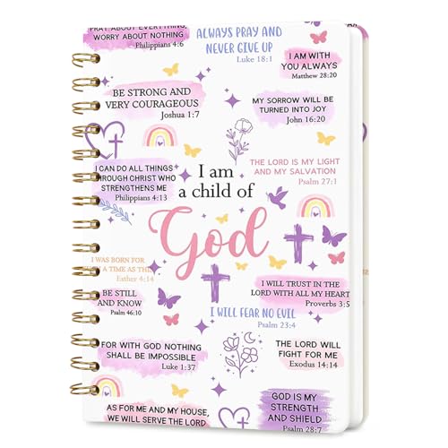 Lined Spiral Journal Notebook, A5 College Ruled Spiral Notebook for Women, Hardcover with Elegant Design for Work and Note-Taking, 5.5 * 8.25 inch, 160 Pages, I am A Child of God - color: Good