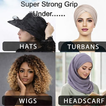 Mu Lan Gripband | Non-Slip Headband | Anti-Slip Velvet Under Scarf Hijab | Double Grip Hair Shawl Turban Hat Wig (Beige Gold) - color: Beige Gold