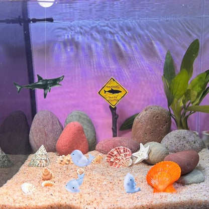 Piwe 5pcs Aquarium Shark Ornament Set Warning Sign Fish Tank Decor | shark themed aquarium ornaments for fish tank landscaping; underwater scene decor