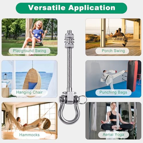 SELEWARE Heavy Duty Bearing Swing Hangers, 2 Pack Stainless Steel Swing Set Hooks for Wood and Steel Beam, for Hammock, Yoga Swing, Porch Swing, Heavy Bag, 5" x M2/5", 1500LB Capacity - color: 2 Pack Bearing Hangers (5" X M2/5" Threaded Rod)