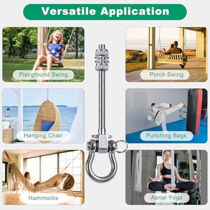 SELEWARE Heavy Duty Bearing Swing Hangers, 6 Pack Stainless Steel Swing Set Hooks for Wood and Steel Beam, for Hammock, Yoga Swing, Porch Swing, Heavy Bag, 5" x M2/5", 1500LB Capacity - color: 6 Pack Bearing Hangers (5" X M2/5" Threaded Rod)