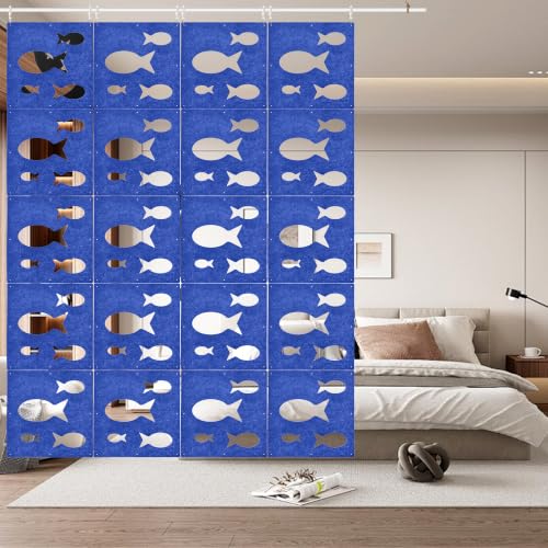 12Pcs Hanging Room Divider Made of High Density Polyester Fiber Panels for Decorating Bedroom Living Dining Room Kitchen Office Restaurant Home Hotel Decor（Fish-Blue） - color: Blue, size: Fish