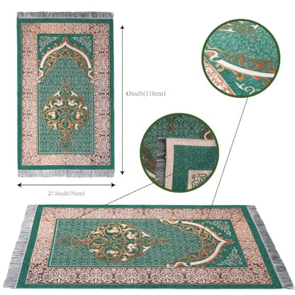 Islamic Prayer Rug Masjid Pattern Thin Mat 1pc Muslim Portable Blanket Ramadan Eid Gift Rug Turkish Prayer Carpet - Forest Green, Styled - color: 1pc Forest Greend