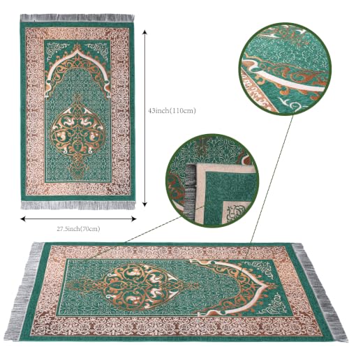 Islamic Prayer Rug Masjid Pattern Thin Mat 1pc Muslim Portable Blanket Ramadan Eid Gift Rug Turkish Prayer Carpet - Forest Green, Styled - color: 1pc Forest Greend