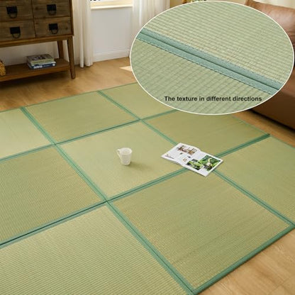 Japanese Rush Grass Tatami Mat Rug, 31.5"x31.5"x0.5",9pc,Fold DIY | Japanese Portable Firm Traditional Foldable with Non-Slip Design, Floor Padding for Crawling and Yoga, Relaxing, Meditation