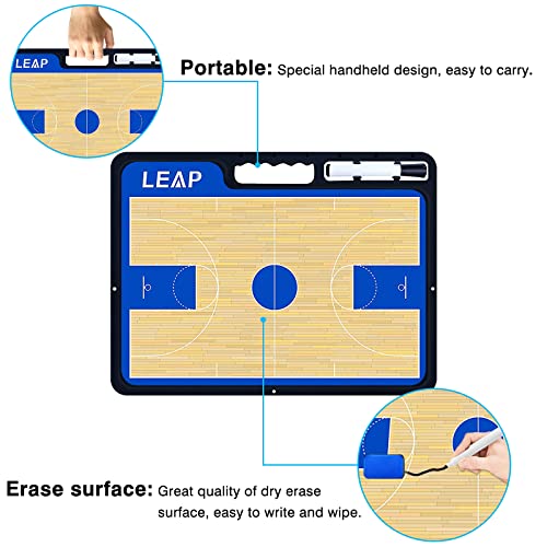 LEAP Coach Board Premium Tactical Clipboard Two Sides with Full & Half Court Dry Erase Marker Board for Basketball, Baseball, Soccer, Football, Hockey - color: Basketball Board