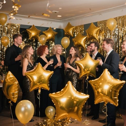 Gold Star Balloons Foil Graduation Mylar Balloons Easter Helium Metallic Balloon 12pcs 18 Inch Gold Birthday Decorations Yellow Room Decor Party Decorations Baby Shower Anniversary Wedding - style: Gold