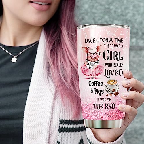 WAZONE Personalized Pig Tumbler Cup With Lid There Was A Girl Who Really Loved Coffee And Pigs Funny Farm Animal Travel Mug Cute Things Customized Gifts For Girls Insulated Vacuum 20oz 30oz - color: Pig