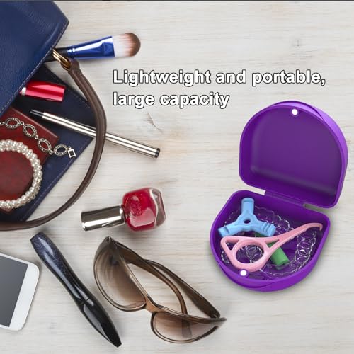 Retainer Case Denture Case: BVN Orthodontic Dental Case, Slim Braces Case, Mouth Guard Case, Denture Box, Teeth Aligner Case, Night Guard Case Container Storage Holder Purple - color: Purple