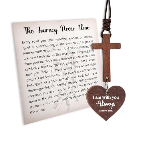 Cross for Car Mirror Hanging with NFC Tap, Car Accessories Interior, Religious Gifts for Men, from Wife, Dad Gifts for Fathers Day - color: I Am With U Always - Wooden Heart