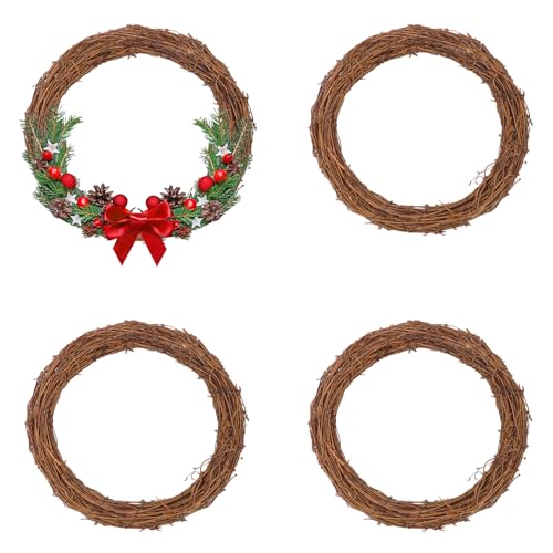 4 Pcs 12 Inch Natural Grapevine Wreath Set, Hand-Woven Vine Branch Wreaths for DIY Crafts, Christmas Decorations, Home & Event Styling - size: 4 Pcs 12 Inch Brown