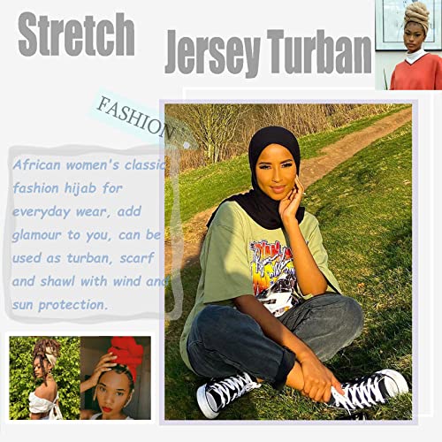 ZRQ 5 Pieces Stretch Headwrap Scarf Jersey Turbans for Women Fashion Headwear Boho Extra Long Scarf Soft Breathable Easy Knot Hijab Tie (Black,Coffee,Beige,Leather powder,Dark Grey) - color: Black,Coffee,Beige,Leather powder,Dark Grey