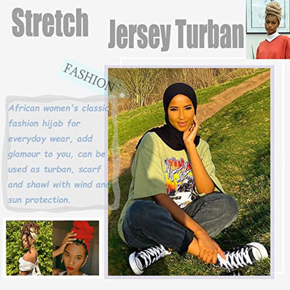 ZRQ 5 Pieces Stretch Headwrap Scarf Jersey Turbans for Women Fashion Headwear Boho Extra Long Scarf Soft Breathable Easy Knot Hijab Tie (Black,Coffee,Beige,Leather powder,Dark Grey) - color: Black,Coffee,Beige,Leather powder,Dark Grey