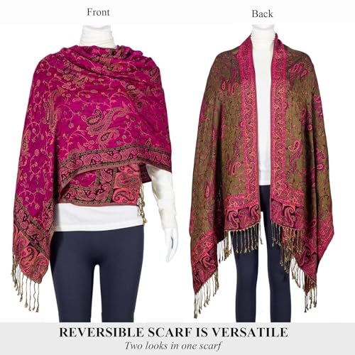 TUSHUSTY Pashmina Feel Shawls Wraps Rave Scarf for Women Soft Silky Reversible Men Scarves Hijab - color: Rose Pink