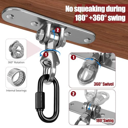 Heavy Bag Hanger,Stainless Wall Ceiling Mount Hook 180°/360° Rotation Wood Beam Holder Body Weight Strength Training Systems, Aerial Yoga Swing & Hammock - size: 4-holes + buckle with 180° + 360° rotation