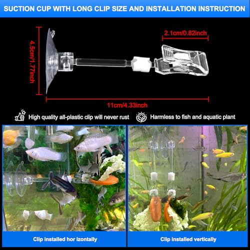 4pcs Suction Cup with Clip Aquarium Suction Cup Clips Seaweed Fish Feeding Clip Saltwater Aquarium Veggie Feeder clamp Fish Accessories (4pcs Suction Cup with Long Clip) - size: 4pcs suction cup with long clip