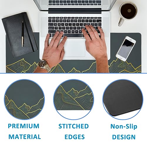 Mountain Line Art Large Gaming Mouse Pad,Waterproof Desk Mat for Desktop,Non-Slip Rubber Base Mousepad with Stitched Edges for Laptop Office and Home 35.4X15.7 Inch - color: Mountain Line Art