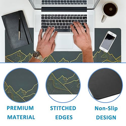 Mountain Line Art Large Gaming Mouse Pad,Waterproof Desk Mat for Desktop,Non-Slip Rubber Base Mousepad with Stitched Edges for Laptop Office and Home 35.4X15.7 Inch - color: Mountain Line Art