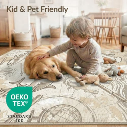 8'x10' Washable Flatwoven Rug, Tan Distressed Shark Stain Resistant Extra Large Carpet Non-Slip Chair-Friendly Mat for Dining Room, Large Office, Lounge | Ref:2067336 - color: Beige/Pattern 33, size: 8' x 10' (Rectangular)