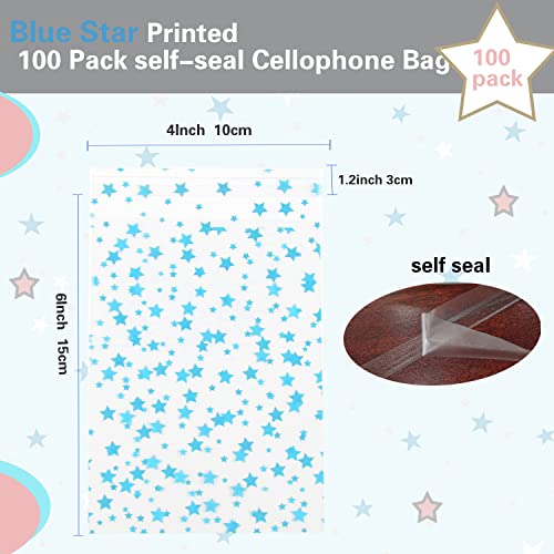 100 Pcs Star Printed Sealable Gift Wrap Cello Cellophane Bags Self sealing Adhensive Treat Bags Party Favor bags (4x6inch, Blue) - color: Blue(Self-sealing), size: 4x6 in