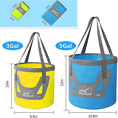 Collapsible Bucket with Handle 5 Gallon Portable Folding Bucket Upgraded Ultra Lightweight Outdoor Basin Pail for Fishing, Camping, Hiking, Car Washing and More (Blue Yellow, 20L-12L)