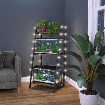 GDLF 5-10 Gallon Fish Tank Stand for 2 Aquariums, 3-Tier Shelves | Space-saving Vertical Design,Dual 10 Gallon Tank Setup, 3-Tier Storage Shelves, Metal Frame, Plant Display Space