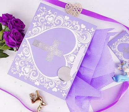 JWSCYSY 12.6" Large Purple Gift Bag with Metallic Silver Floral Cross Design, Card and Tissue Paper for Baby Girl Baptisms, Christenings, First Communions Religious - color: Purple 12.6"