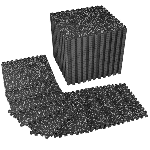 SUPERJARE 1" Extra-Thick Rubber Top Exercise Mat, Puzzle Gym Flooring for Home Gym, Gym Mat for Workout Equipment, Interlocking Floor Tiles with EVA Foam, 36 Pcs 144 Sq Ft, Black/Grey - size: 36 Tiles (144 Sq Ft)