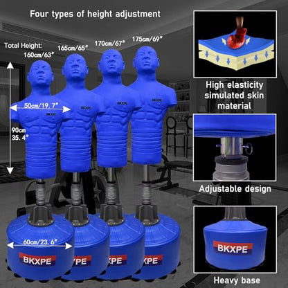 Adjustable Punching Dummy – Freestanding Silicone Punching Bag with Telescopic Height, Stable Large Base for Adults, Boxing, Kickboxing, MMA & Home Gym Training - color: Blue