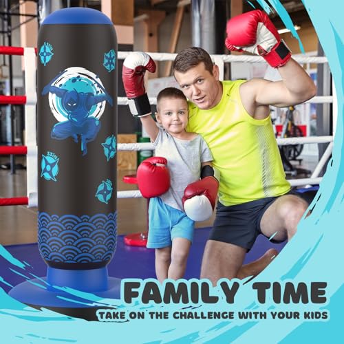 Sunikko X Tall Punching Bag for Kids, Larger 66 Inch Inflatable Stable Boxing Bag for Teens, Ninja Shuriken Toy Gifts for Boys Girls, Boxing Set with Gloves and Pump for Practicing Karate Taekwondo