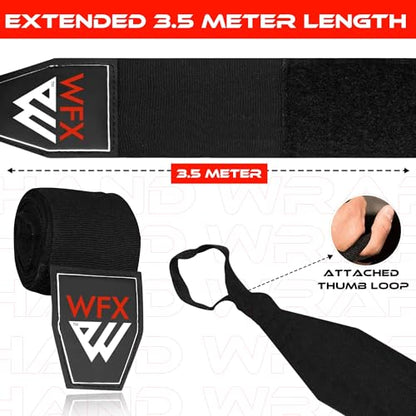 WFX Boxing Hand Wraps 3.5 4.5 Meter Martial Arts Bandages Inner Gloves Wrist Support Straps Punching Under Hand Knuckles Heavy Elasticated Training Bag Mitts Muay Thai - color: Black, size: 3.5 M