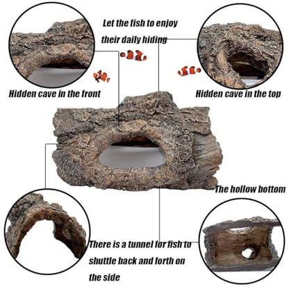 Tfwadmx Aquarium Decoration Cave Resin Hollow Tree Trunk Log Terrarium Ornament Fish Tank Hideout for Betta Cichlid Shrimp Small Reptile Gecko