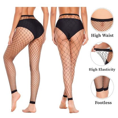 Avidlove Fishnet Stockings for Women Footless High Waist Fishnets Tight | Thigh High Stockings, Open Toe, High Stretch, Comfortable, Gothic Costume, Rave Outfits, for Cosplay, Halloween - color: Black-gp