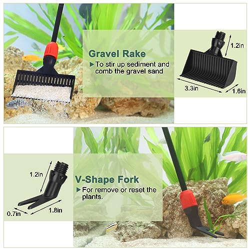hygger Easy Clean Fish Tank Cleaner, 6 in 1 Aquarium Cleaning Tools Kit with Extendable Handle Algae Scraper Sponge Scrubber Firm Scrub Brush Fish Net Gravel Rake for Acrylic & Glass Tank - size: M(Extendable Handle)