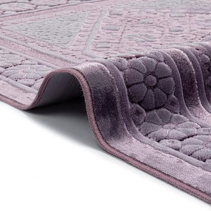 Modefa Velvet Prayer Rug - Soft Plush Turkish Janamaz Sajada Carpet for Men and Women - Plain Solid Prayer Mat Ramadan Eid Gift - with Prayer Beads - Luxury Floral Stamp (Lilac) - color: Lilac