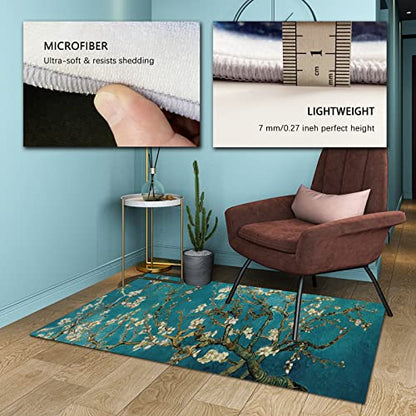 Famous Painting Area Rug Modern Impressionism Artwork Carpet for Living Room Bedroom Dining Home Office Area Rug with Rubber Backing Teal 4'x6' - size: 4' x 6' (Rectangular)