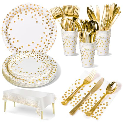Nkaiso 141Pcs White Gold Paper Plates and Napkins Party Supplies for20 - color: White Gold