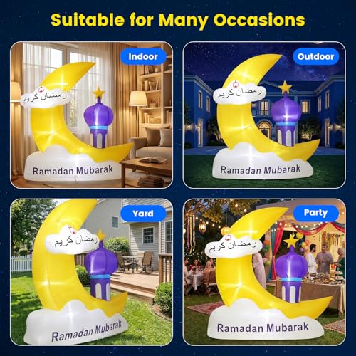 Inflatable Ramadan Decorations 6.1FT Outdoor, Muslim Eid Mubarak Blow Up with LED Lights, Waterproof Islamic Ramadan Moon & Star Decor for Garden Yard Lawn Fasting Celebration