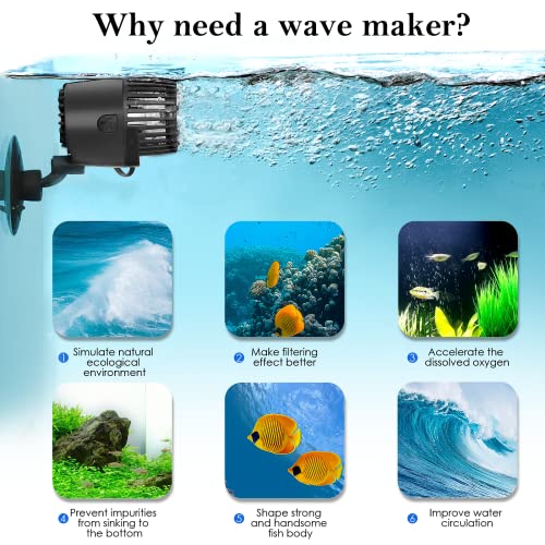 AQQA Aquarium Wave Maker,Suction Cup Fish Tank Single Powerhead Pump | 3W/5W/10W/15W 110V/60Hz Ultra Quiet Submersible Circulation Pump,360°Adjustable For Freshwater Saltwater Black 5W - size: 5W 1200GPH for 15-38 Gallon