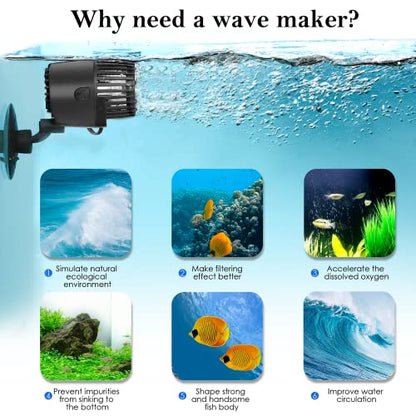 AQQA Aquarium Wave Maker,Suction Cup Fish Tank Single Powerhead Pump | 3W/5W/10W/15W 110V/60Hz Ultra Quiet Submersible Circulation Pump,360°Adjustable For Freshwater Saltwater Black 5W - size: 5W 1200GPH for 15-38 Gallon