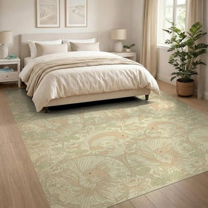 8'x10' Washable Asian Koi Fish Large Rug, Light Green Non-Shedding Pet Friendly Carpet for King Size Bedroom, Master Suite, Under Bed, Foldable Easy Care Mat | Ref:1885582 - color: Beige/Pattern 45, size: 8' x 10' (Rectangular)