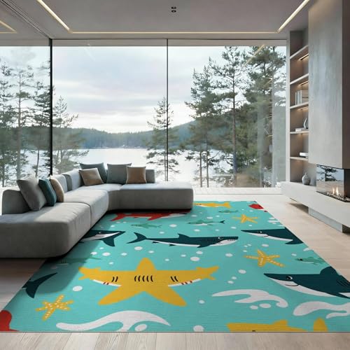 6'x9' Washable Graphic Wave Area Rug, Yellow Foldable Non-Slip Large Carpet Foldable Easy Care Carpet for Queen Size Bedroom, Under Bed, Master Bedroom | Ref:2070037 - color: Blue/Pattern 14, size: 6' x 9' (Rectangular)