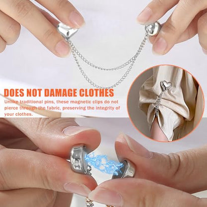 Ouliget Multi-Function Magnetic Clothing Clips,Pinless Brooch Chain Magnetic Buttons Shawl Clips for Hijab, Loose T-Shirt Hems, Sleeves, Collar and Pants Hems,4 Pieces (Silver Bear) - color: Silver Bear